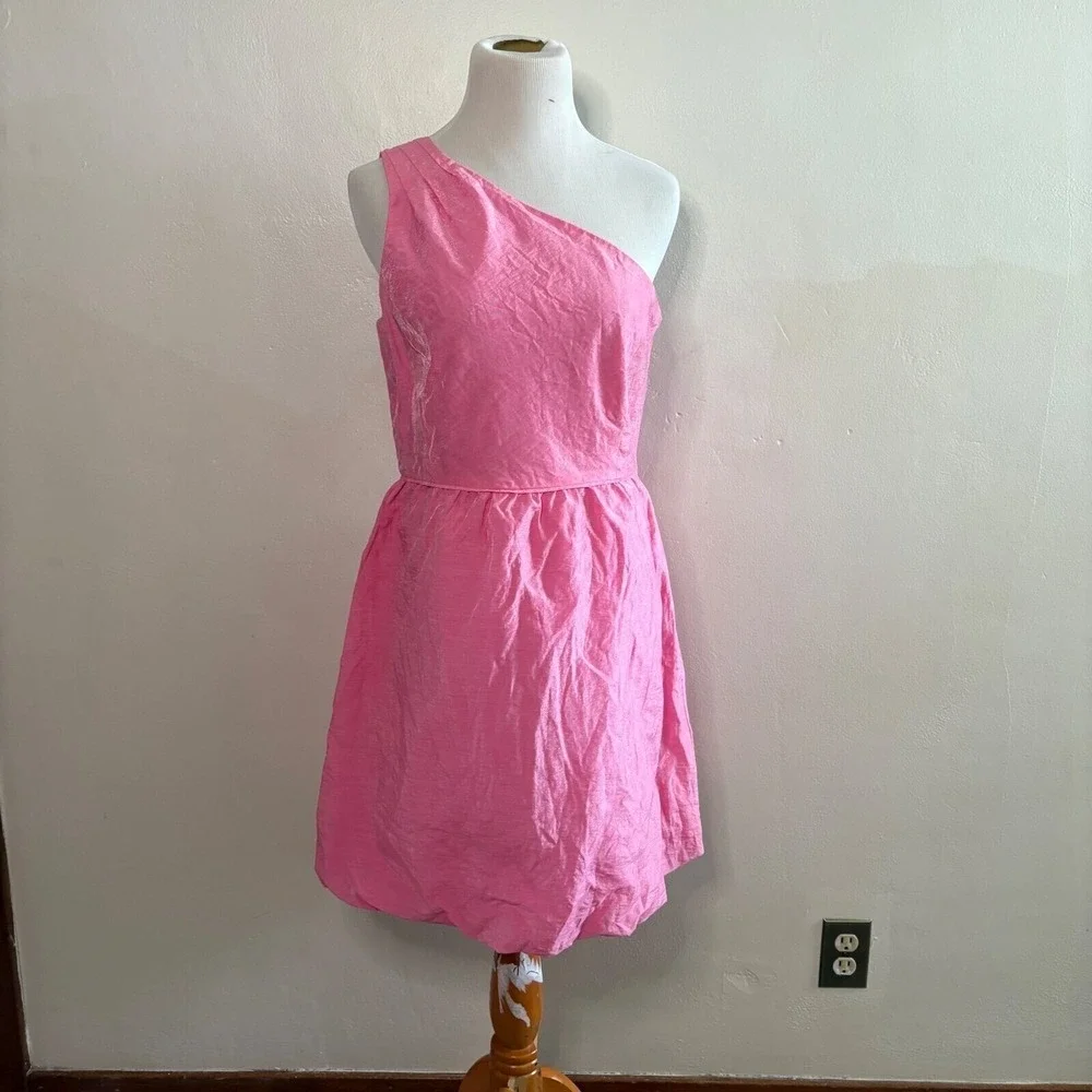 J.Crew‎ One Shoulder Pink Party Dress Linen Blend Cocktail Size 8
